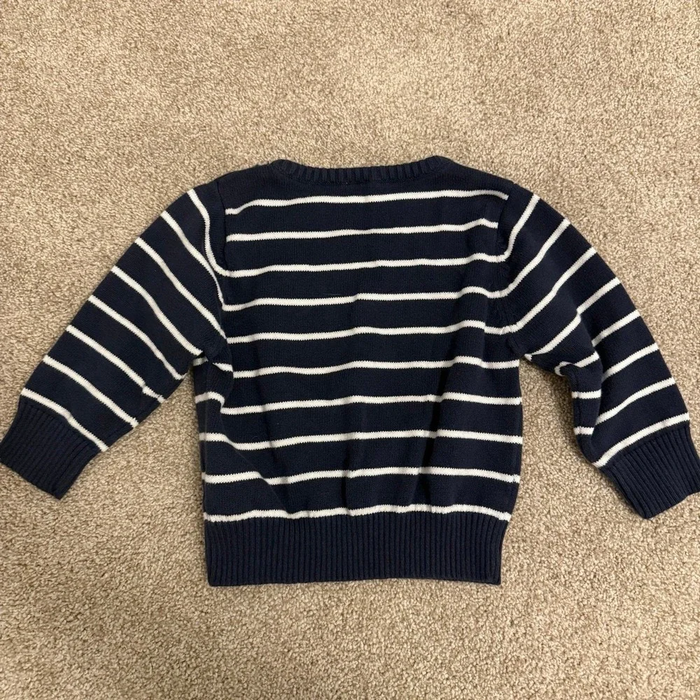 Carter's Knit Sweater Kids 24M Navy Blue White Striped Whale Pullover‎ Nautical